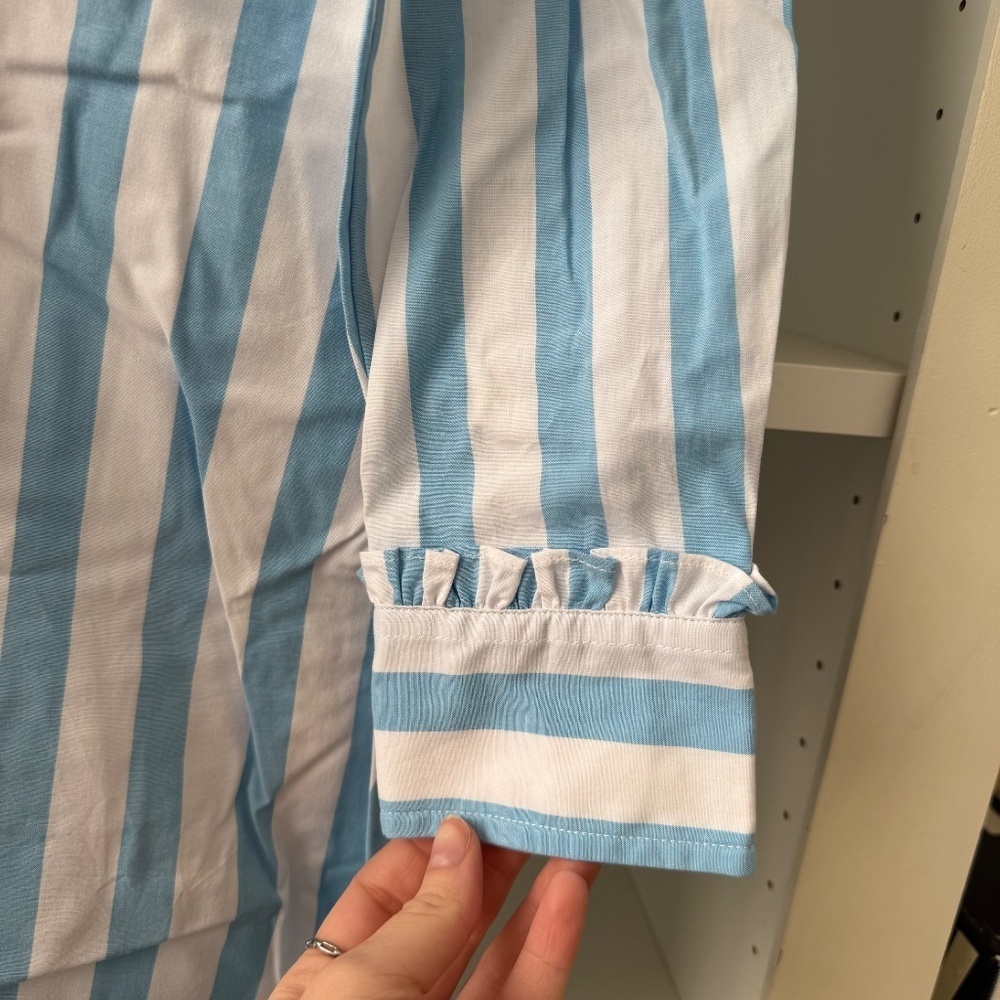 DRAPER JAMES Carly Blue White Striped Cotton Shirt Dress in Awning Stripe - Picture 6 of 9